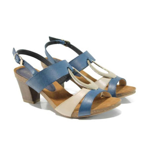 Сини дамски сандали, естествена кожа - всекидневни обувки за пролетта и лятото N 100012568