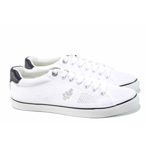 Бели мъжки спортни обувки с мемори пяна, текстилна материя - спортни обувки за пролетта и лятото N 100012702