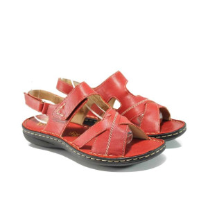 Червени дамски сандали, естествена кожа - всекидневни обувки за пролетта и лятото N 100012701