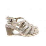 Бежови дамски сандали, текстилна материя - ежедневни обувки за пролетта и лятото N 100012782