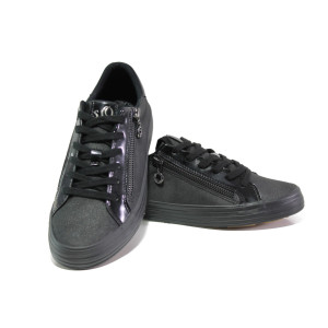 Черни спортни дамски обувки, здрава еко-кожа - всекидневни обувки за есента и зимата N 100012896