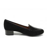 Черни дамски обувки със среден ток, естествен велур с лачена кожа - всекидневни обувки за есента и зимата N 100012931