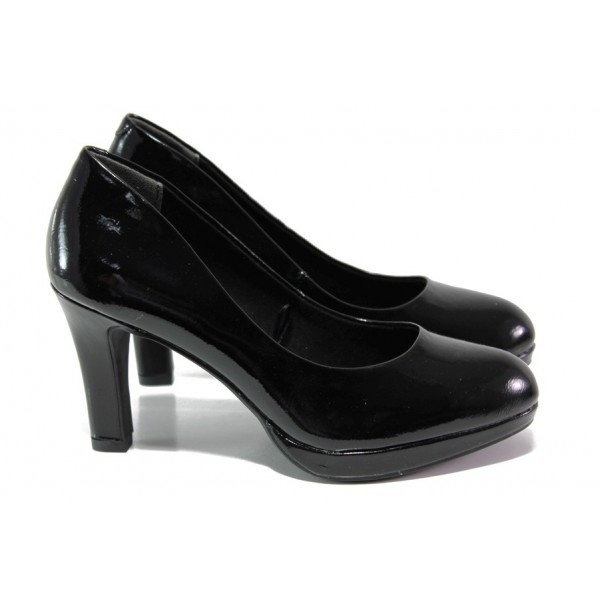 Черни дамски обувки с висок ток, лачена еко кожа - официални обувки за есента и зимата N 100012935