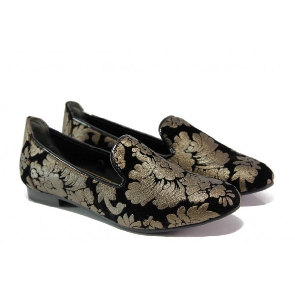 Черни дамски обувки с равна подметка, качествен еко-велур - всекидневни обувки за есента и зимата N 100012930