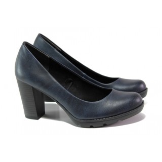Тъмносини дамски обувки с висок ток, здрава еко-кожа - официални обувки за есента и зимата N 100012933