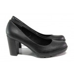 Черни дамски обувки с висок ток, здрава еко-кожа - официални обувки за есента и зимата N 100012934