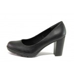 Черни дамски обувки с висок ток, здрава еко-кожа - официални обувки за есента и зимата N 100012934