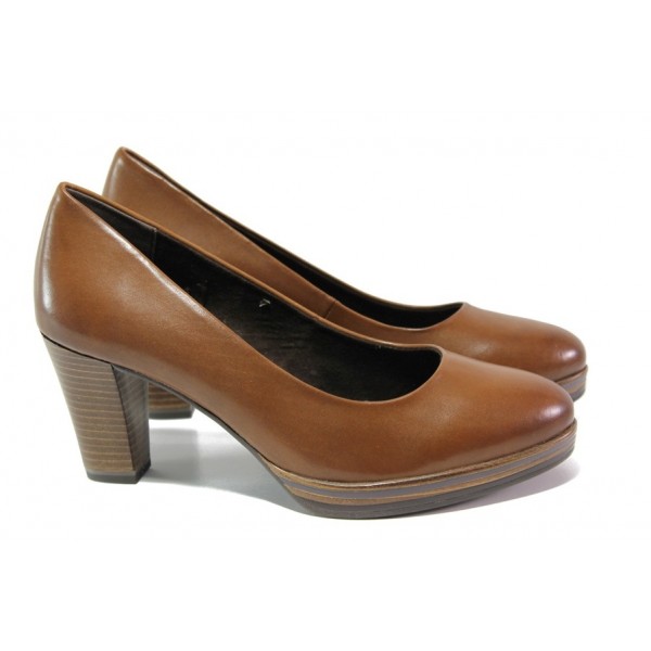 Кафяви дамски обувки с висок ток, естествена кожа - всекидневни обувки за есента и зимата N 100012938