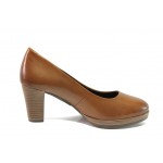 Кафяви дамски обувки с висок ток, естествена кожа - всекидневни обувки за есента и зимата N 100012938