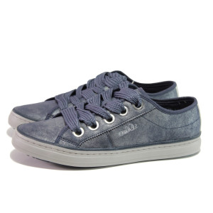 Сини дамски обувки с равна подметка, здрава еко-кожа - спортни обувки за есента и зимата N 100012947