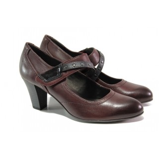 Винени дамски обувки със среден ток, естествена кожа - всекидневни обувки за есента и зимата N 100012943