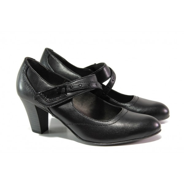 Черни дамски обувки със среден ток, естествена кожа - всекидневни обувки за есента и зимата N 100012944