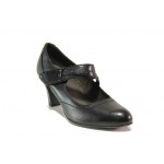 Черни дамски обувки със среден ток, естествена кожа - всекидневни обувки за есента и зимата N 100012944