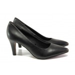 Черни дамски обувки с висок ток, естествена кожа - официални обувки за целогодишно ползване N 100012945