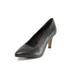 Черни дамски обувки с висок ток, естествена кожа - официални обувки за целогодишно ползване N 100012945