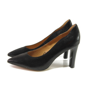Черни дамски обувки с висок ток, естествена кожа - официални обувки за целогодишно ползване N 100012946