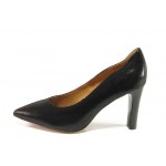 Черни дамски обувки с висок ток, естествена кожа - официални обувки за целогодишно ползване N 100012946