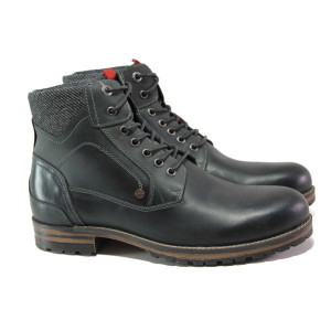 Черни мъжки боти, естествена кожа - ежедневни обувки за есента и зимата N 100012951