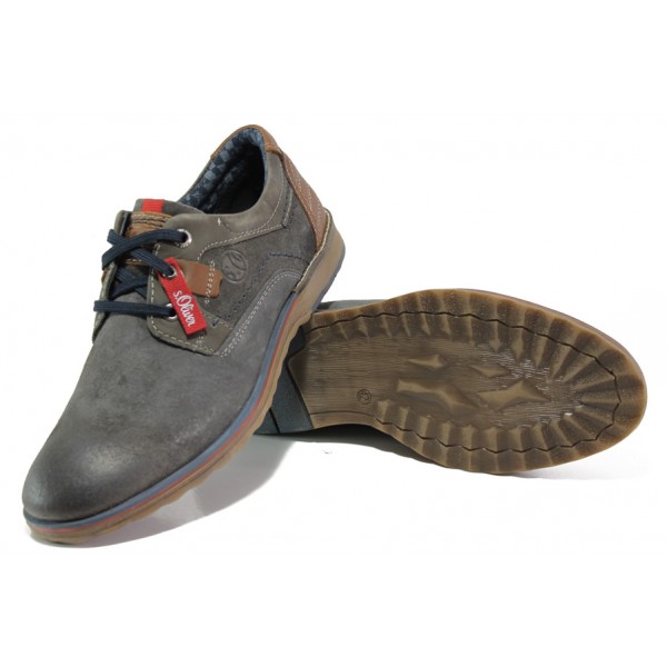 Сиви мъжки обувки, естествен набук - ежедневни обувки за есента и зимата N 100012984