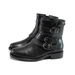 Черни дамски боти, естествена кожа - ежедневни обувки за есента и зимата N 100012980
