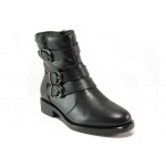Черни дамски боти, естествена кожа - ежедневни обувки за есента и зимата N 100012980