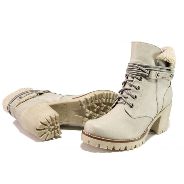 Бежови дамски боти, здрава еко-кожа - ежедневни обувки за есента и зимата N 100012977