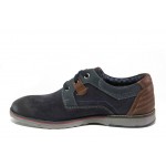 Тъмносини мъжки обувки, естествен набук - ежедневни обувки за есента и зимата N 100012982