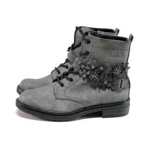 Сиви дамски боти, здрава еко-кожа - ежедневни обувки за есента и зимата N 100012979