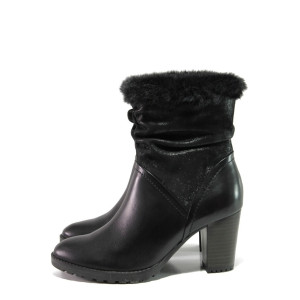 Черни дамски боти, естествена кожа и текстилна материя - ежедневни обувки за есента и зимата N 100012981