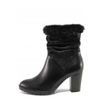 Черни дамски боти, естествена кожа и текстилна материя - ежедневни обувки за есента и зимата N 100012981