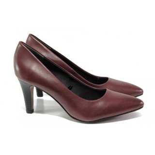 Винени дамски обувки с висок ток, естествена кожа - официални обувки за целогодишно ползване N 100012973