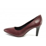 Винени дамски обувки с висок ток, естествена кожа - официални обувки за целогодишно ползване N 100012973