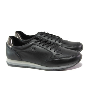 Черни спортни дамски обувки, естествена кожа - ежедневни обувки за есента и зимата N 100012976