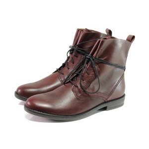 Винени дамски боти, естествена кожа - всекидневни обувки за есента и зимата N 100012999