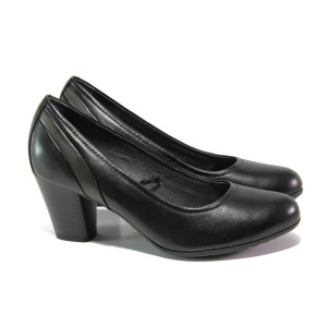 Черни дамски обувки със среден ток, естествена кожа - всекидневни обувки за есента и зимата N 100013011