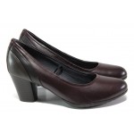 Винени дамски обувки със среден ток, естествена кожа - ежедневни обувки за целогодишно ползване N 100013017