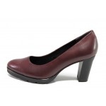 Винени дамски обувки с висок ток, естествена кожа - ежедневни обувки за целогодишно ползване N 100013015