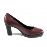 Винени дамски обувки с висок ток, естествена кожа - ежедневни обувки за целогодишно ползване N 100013015