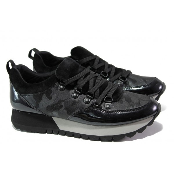 Черни дамски маратонки, еко-кожа и текстилна материя - спортни обувки за есента и зимата N 100013018