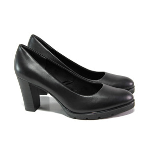 Черни дамски обувки с висок ток, естествена кожа - ежедневни обувки за целогодишно ползване N 100013016