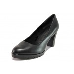 Черни дамски обувки с висок ток, естествена кожа - ежедневни обувки за целогодишно ползване N 100013016