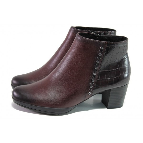 Винени дамски боти, естествена кожа - ежедневни обувки за есента и зимата N 100013022