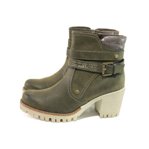 Зелени дамски боти, здрава еко-кожа - ежедневни обувки за есента и зимата N 100013019