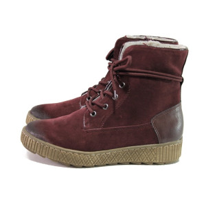 Анатомични винени дамски боти, естествен велур - ежедневни обувки за есента и зимата N 100013053