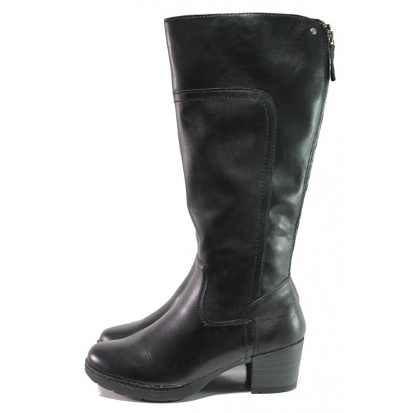 Черни дамски ботуши, естествена кожа - ежедневни обувки за есента и зимата N 100013054