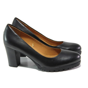 Черни дамски обувки с висок ток, естествена кожа - ежедневни обувки за целогодишно ползване N 100013068