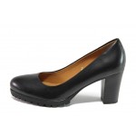 Черни дамски обувки с висок ток, естествена кожа - ежедневни обувки за целогодишно ползване N 100013068