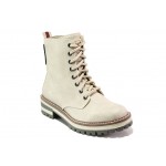 Бели дамски боти, здрава еко-кожа - ежедневни обувки за есента и зимата N 100013066