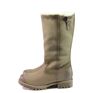 Бежови дамски ботуши, естествена кожа - ежедневни обувки за есента и зимата N 100013067