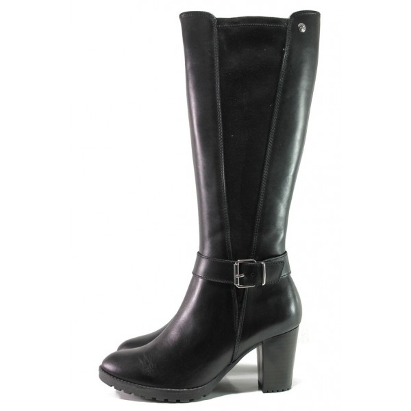 Черни летни дамски ботуши, естествена кожа - елегантни обувки за есента и зимата N 100013091